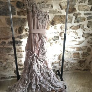 Nude/ sheer cachè  flower one shoulder gown/ prom